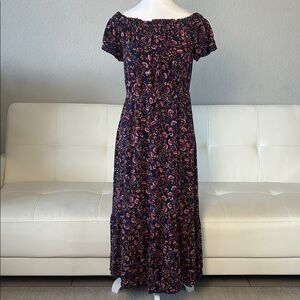 Floral Elastic Shoulder Maxi Dress in Navy Blue & Pink by Old Navy - Medium